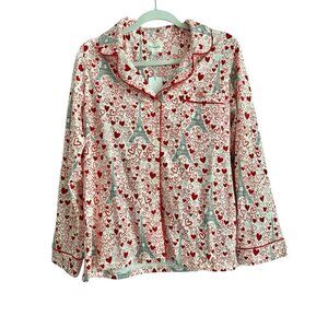 BedHead Women's Long Sleeve Button Down Pajama Top Heart Eiffel Notch Size M NEW